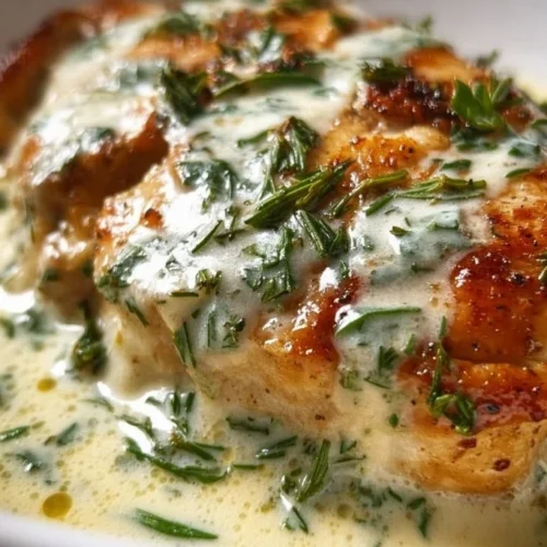 Poulet à la crème et aux herbes, plat savoureux et onctueux