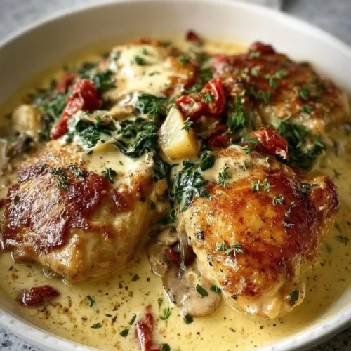 Poulet crémeux à la toscane avec sauce riche et légumes colorés