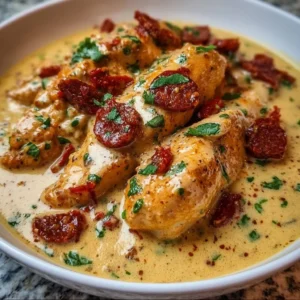 Plat de poulet crémeux au chorizo savoureux et coloré