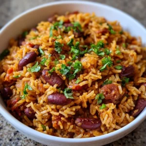 Riz Cajun aux Haricots Rouges, un plat végétal savoureux et réconfortant.