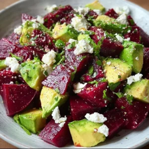 Salade betteraves, avocat et feta colorée et savoureuse dans un bol