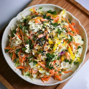 Salade Japonaise et Coréenne composée d'ingrédients frais et colorés.