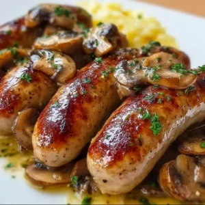 Saucisses de Toulouse à la moutarde et aux champignons, un plat savoureux