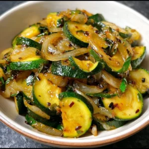 Sauté japonais de courgettes et oignons dans une poêle