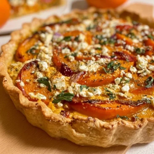 Tarte Rustique au Potimarron avec Féta, réalisée sur une pâte dorée