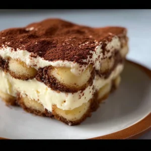 Tiramisu au chocolat et poires, un dessert élégant et délicieux.