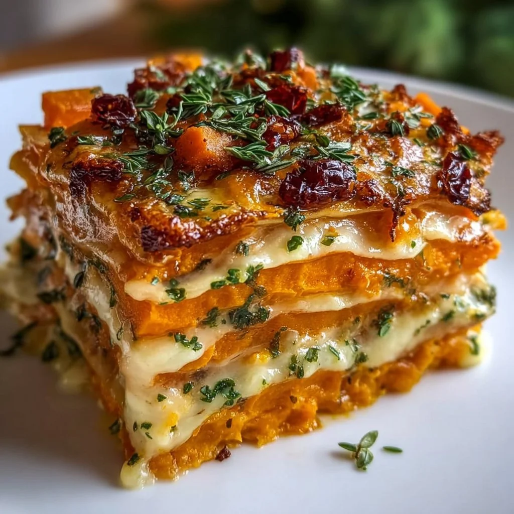 Lasagne végétale avec patates douces, courge et carottes au four